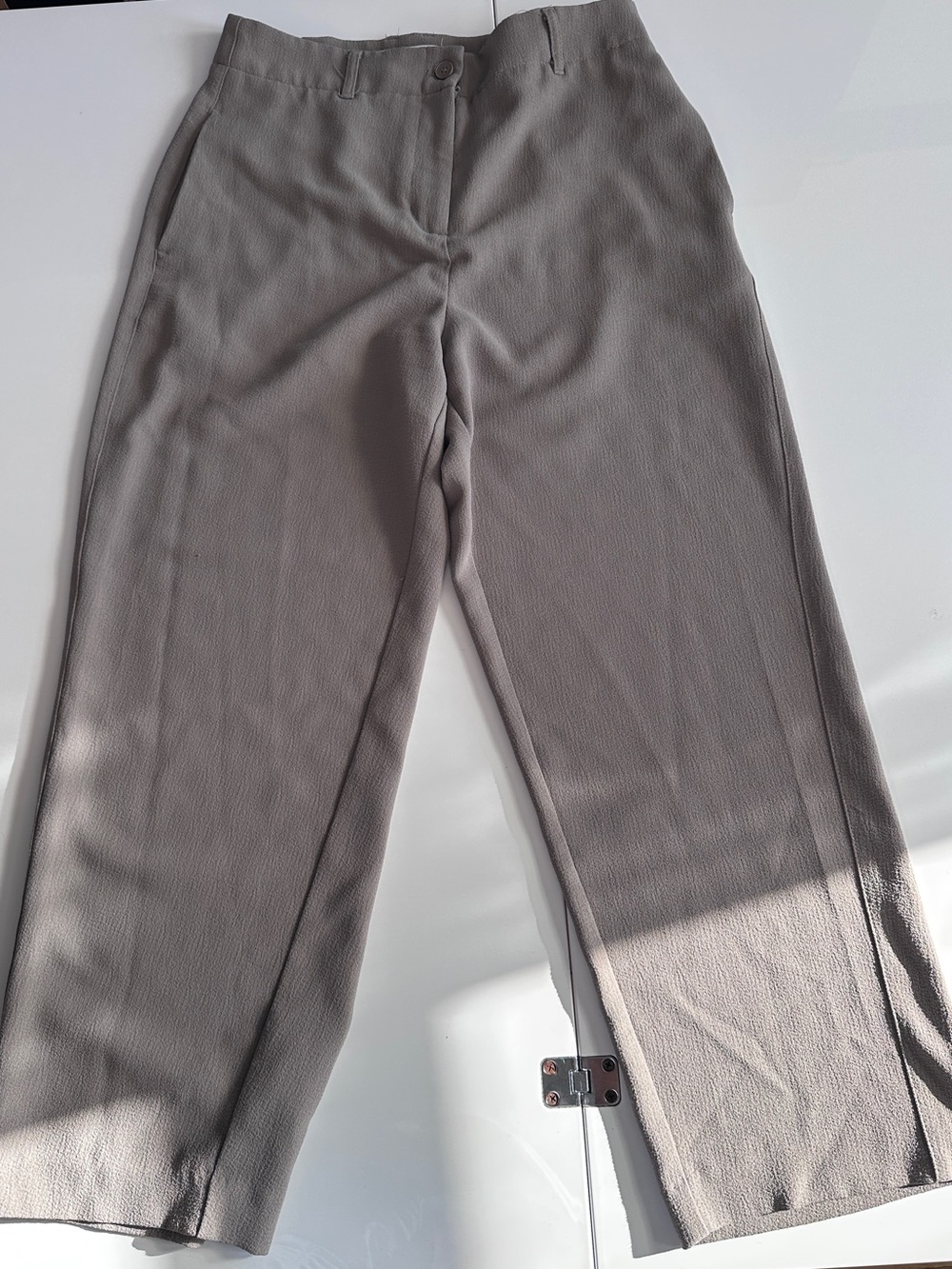 Oak + Fort Cropped Half Elastic Waist Pant Taupe Minimalist Straight Leg Trouser